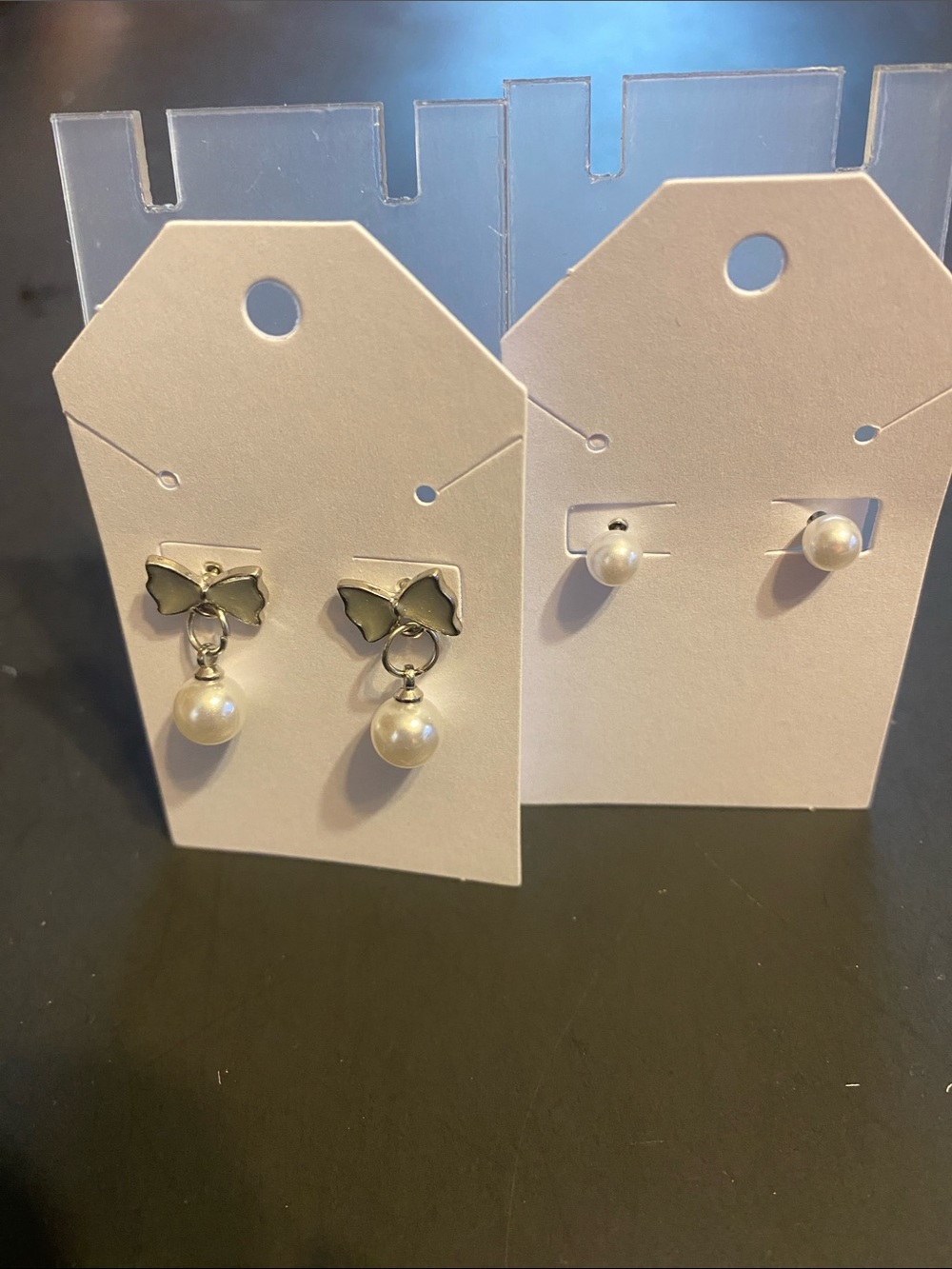 Pearl Drop Butterfly Stud Earrings - White